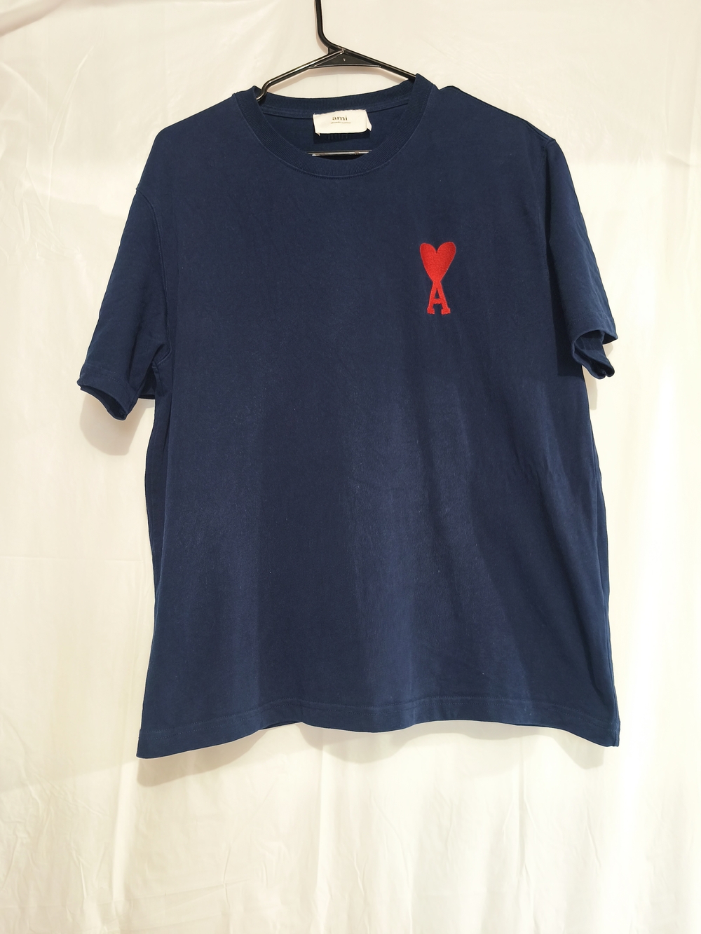 Ami Alexandre Mattiussi Navy T-Shirt with Red Heart A Logo Size S. G1(1)